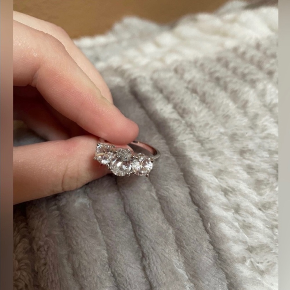Classic Three Stone Round Cut Moissanite Sterling Silver Wedding Ring